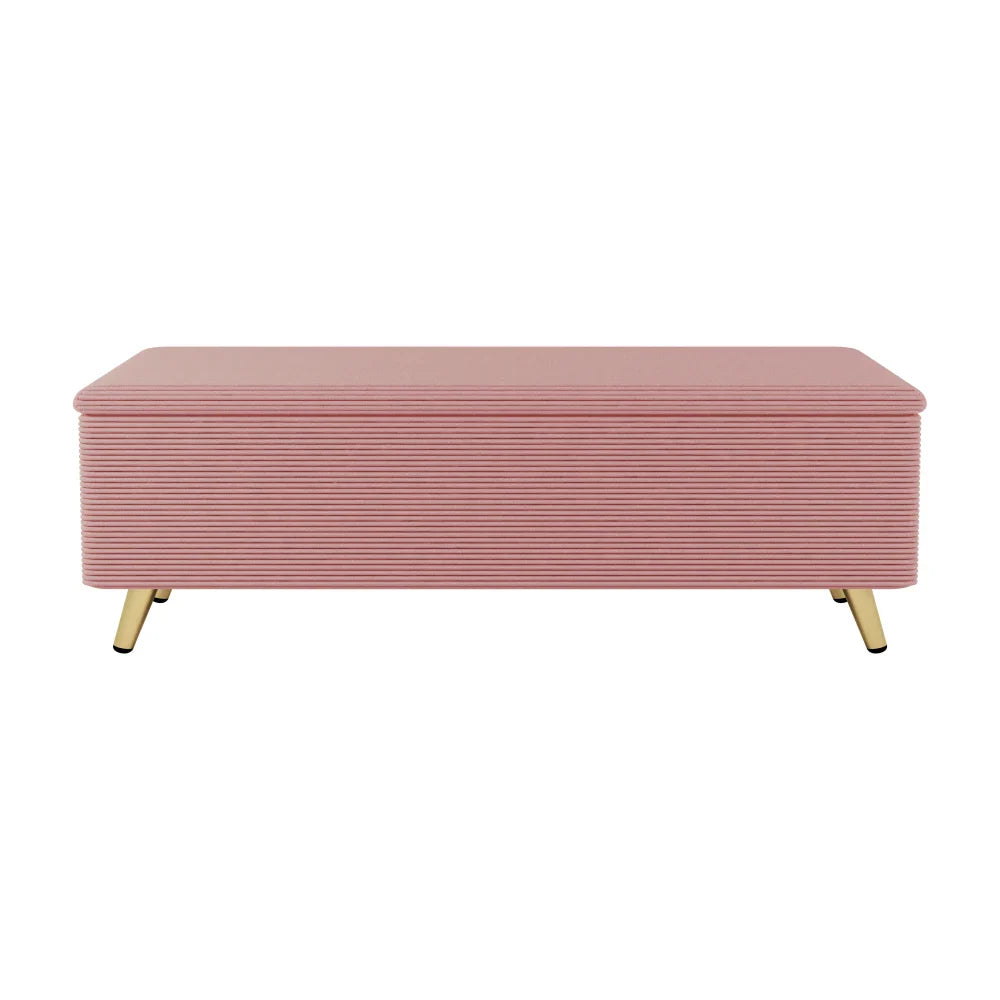 Pink 2 Pieces Bedroom Sets Queen Size Upholstered Bed Frame, Modern Corduroy Storage Ottoman