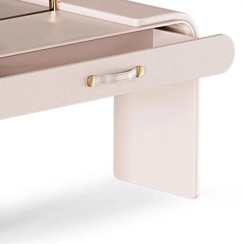 Modern Pink Makeup Table Cabinet with Mirror and Drawer Minimalist Wood Dresser Furniture