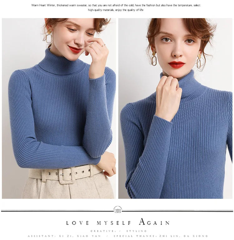 Women Fall Turtleneck Sweater Knitted Soft Pullovers Cashmere Jumpers Basic Soft Sweaters For Women Autumn Winter