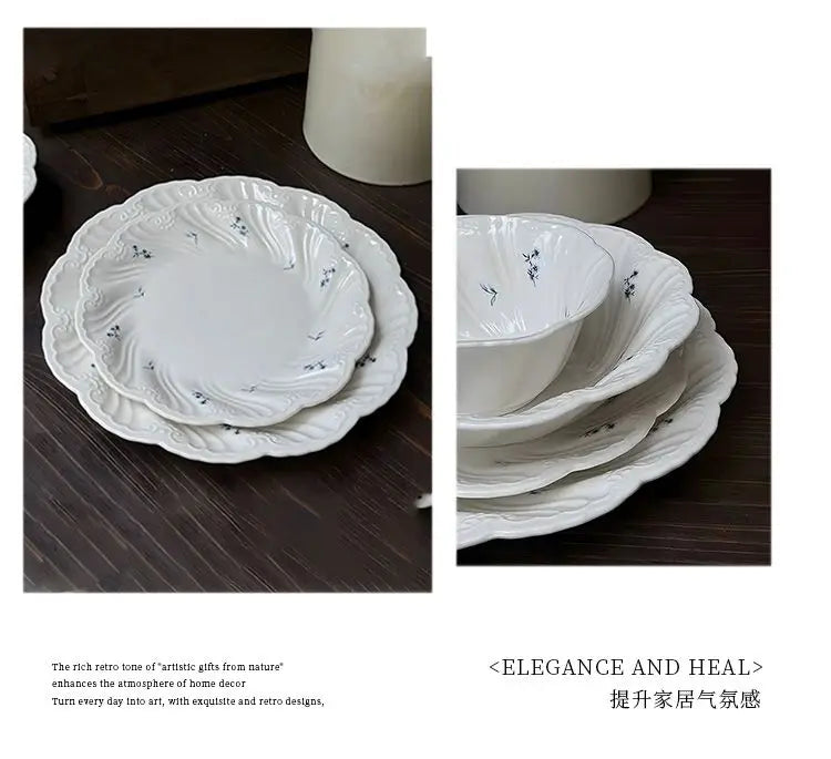 Ceramic Floral Bowl Dish Set Oval Plate New French Medieval High-end Cup Dish Set