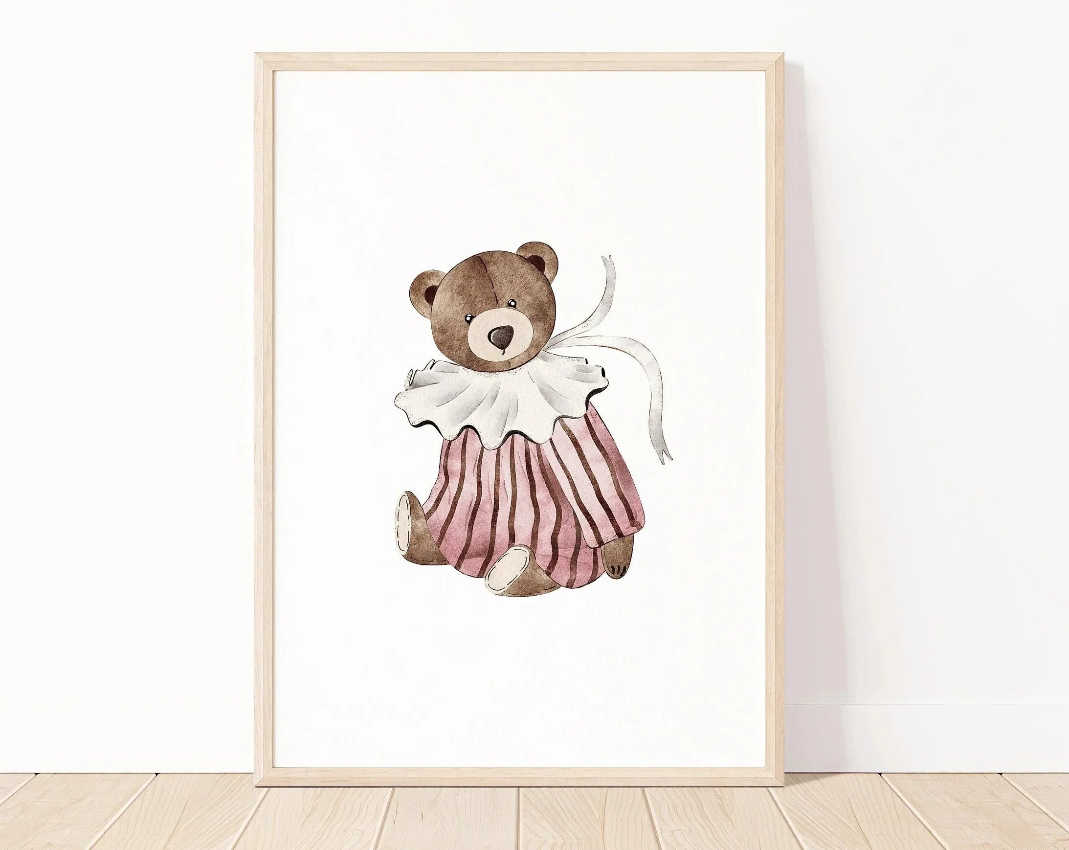 Pink Ballet Dancer Bear  Cute Teddy Bear Canvas Painting Minimalist Wall Art