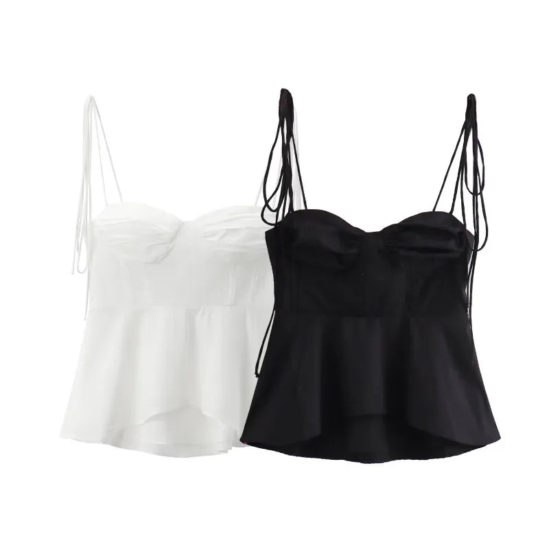 White Smocked Strappy Camisole Women's Sexy Sleeveless Ruffle Slim Bra Solid Color Streetwear Y2k Women's Tops Camisole