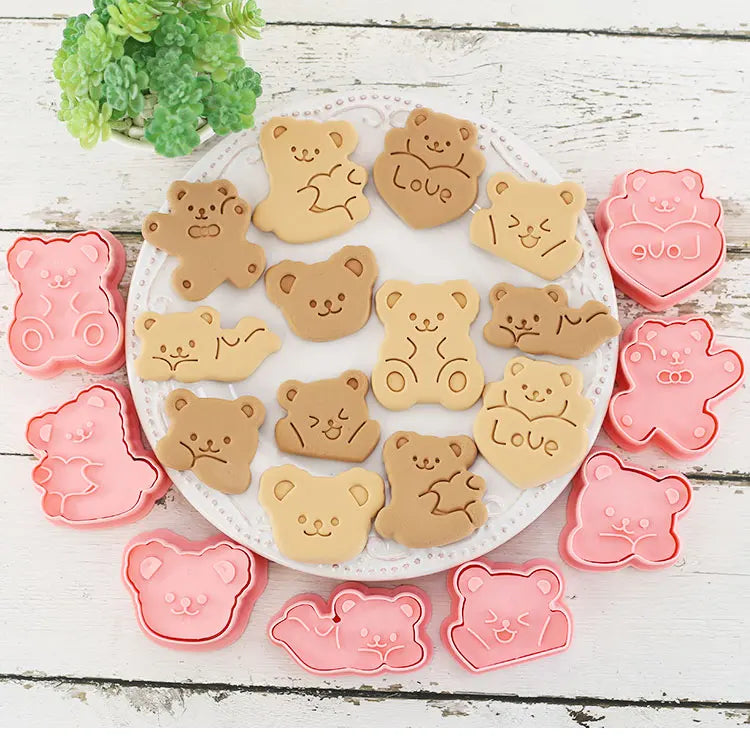 Cookie Cutters Plastic 3D Cute Cartoon Pressable Biscuit Mold Cookie Stamp Kitchen Baking Pastry Bakeware 8 Pcs/set