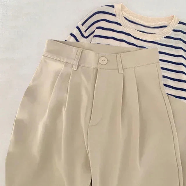 High Waist Women Suit Pants Fall Straight Office Ladies Fashion Trousers Casual Button Loose