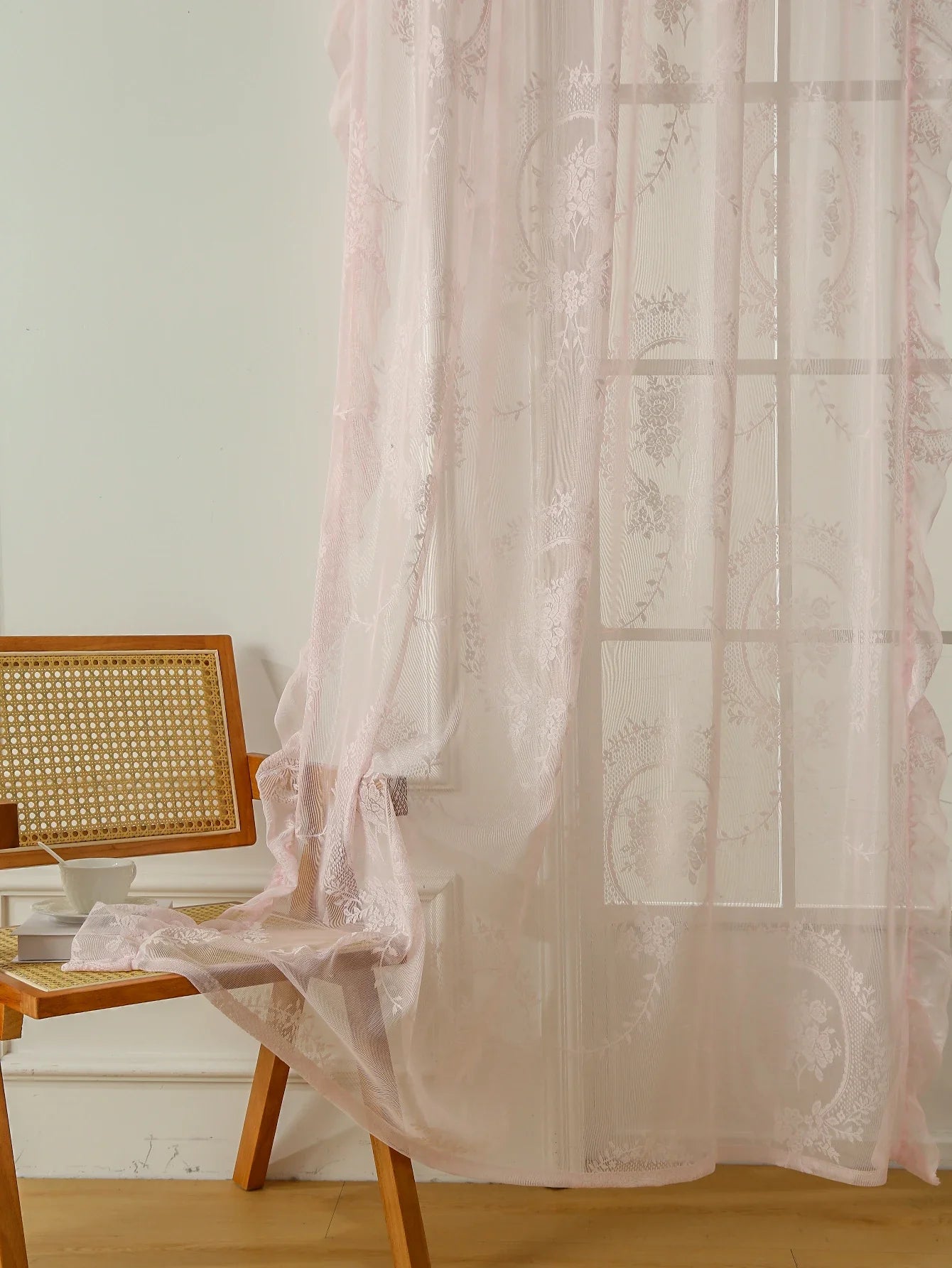 Pink Lace Round Mirror Rod Pocket Curtains for Girls Cute Atmosphere Bedroom Balcony Home Decor Curtains