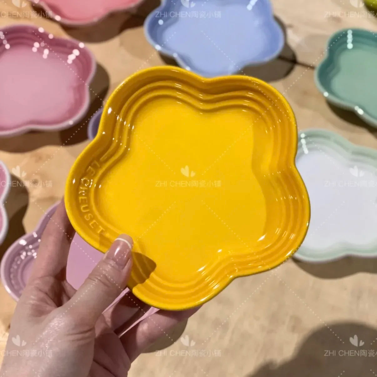 French Flower Shaped Small Plate Colored Ceramic