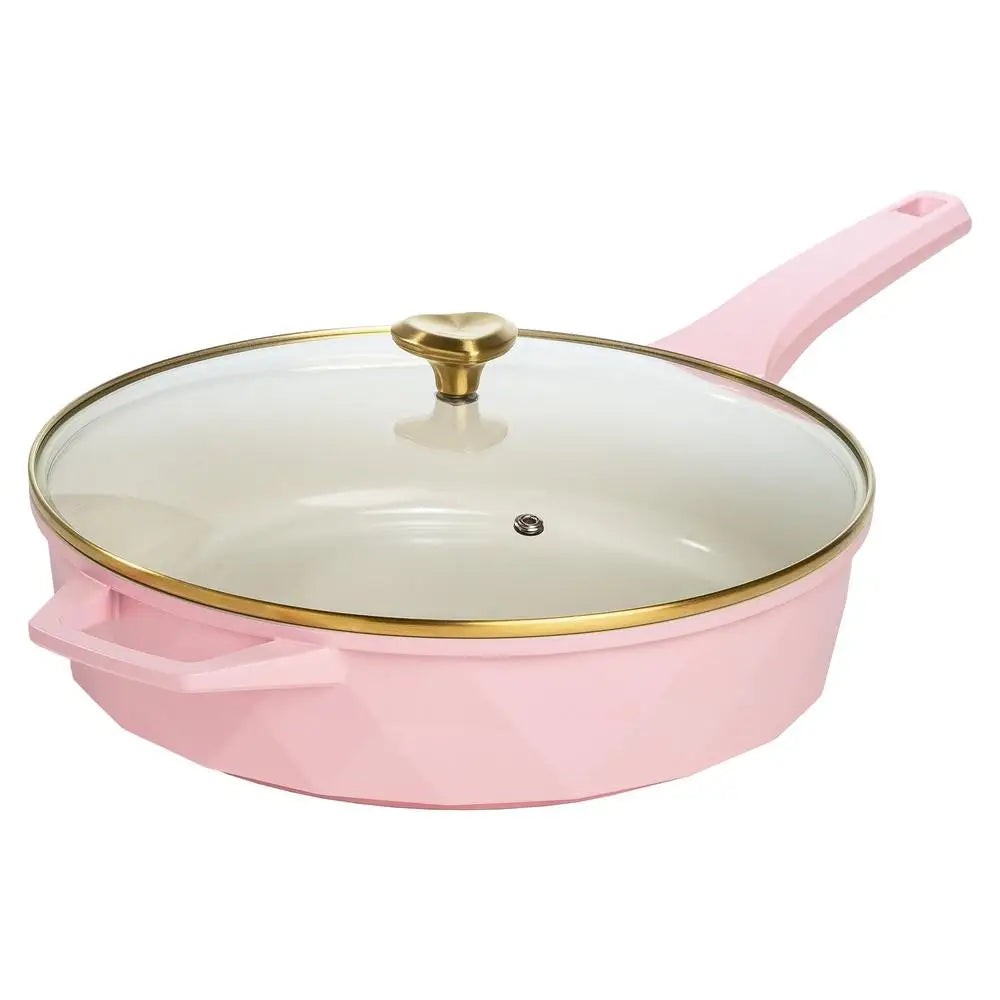 Nonstick 4 Quart Pink Jumbo Cooker Diamond Design Healthy Ceramic Cooking Dishwasher Safe