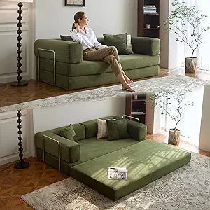 Convertible Sofa Bed - Compression Sofa with Corduroy Fabric - with Armrests and Backrest - Modular Sectional for Living R