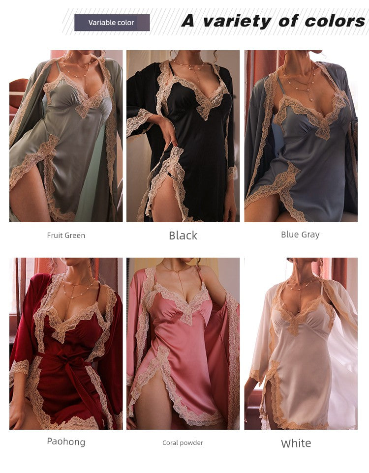 Women's Sexy Lace Pajamas Fancy Ice Silk Strap Night Dress