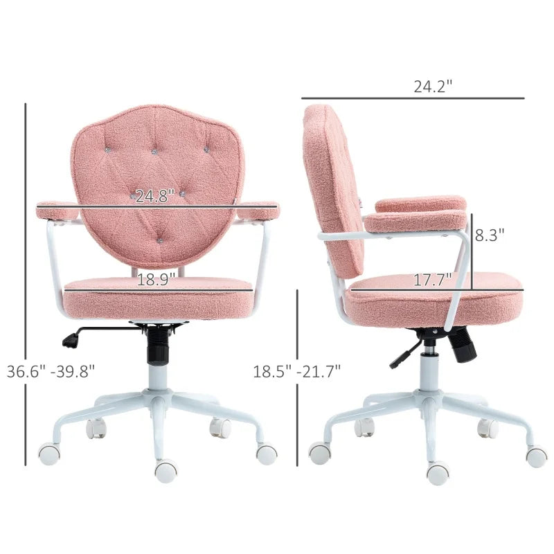 Pink Fabric Swivel Desk Chair Adjustable Height Reclining for Home Office Chair Stylish Comfortable Computer Chair with Armrests