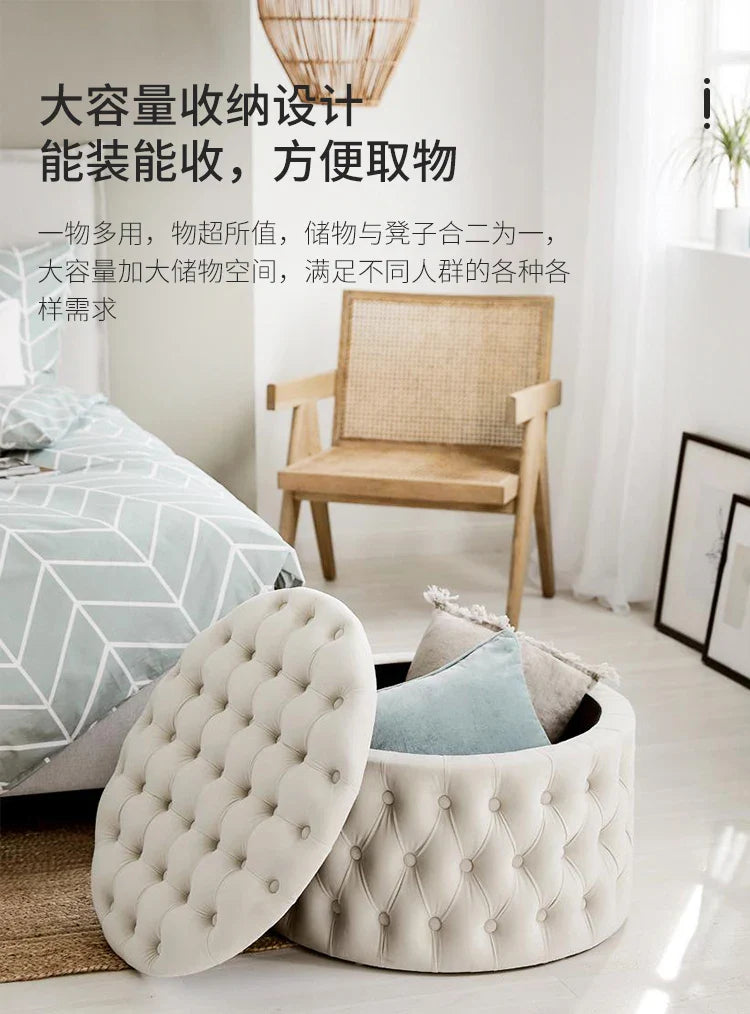 Luxury Sofa Footstool Fabric Storage Round Sofa Stool