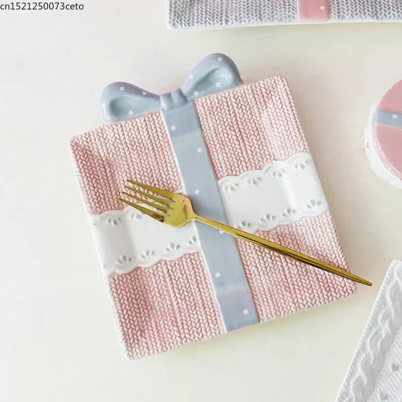 Cute Ceramic Cake Dessert Plate Creative Bow Tableware