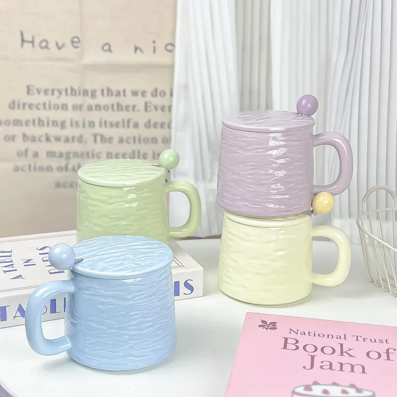 Rock-patterned Ceramic Mugs with Spoons