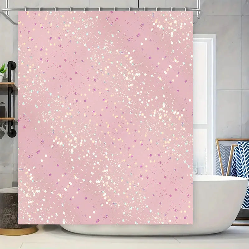 Sparkling Stars Shower Curtain Pink Pastel Decor for Bathroom