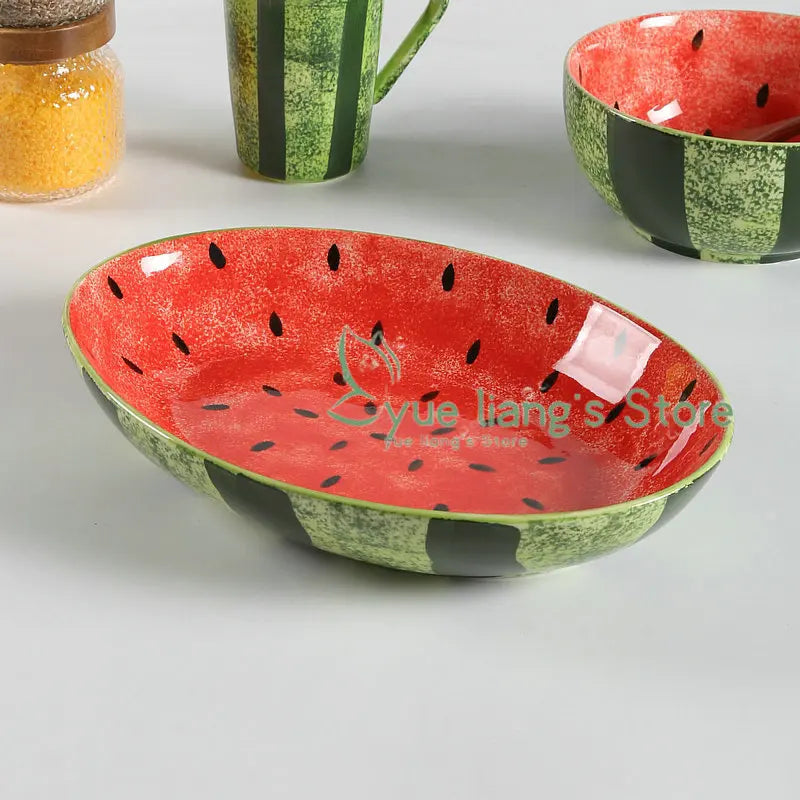 Watermelon Ceramic Cute Hand-painted Tableware Underglaze Color Fruit Shaped Bowl