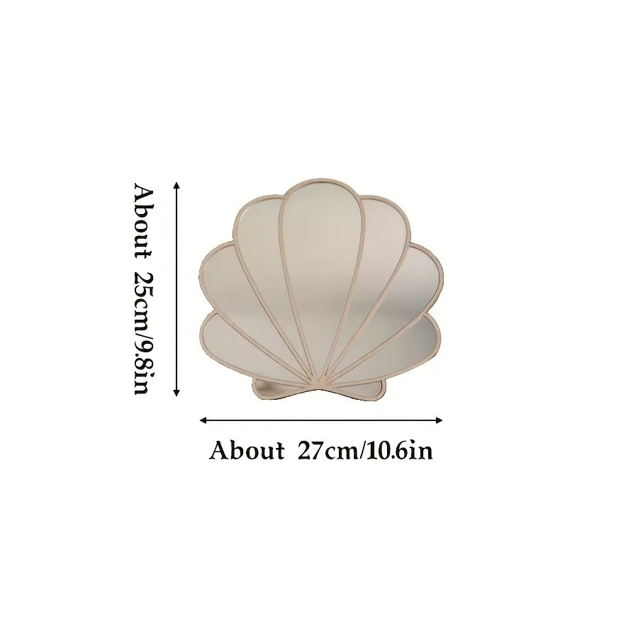 Scandinavian Style Wooden Beach Theme Shell Mirror Wall Decoration Cute Shell Anti-Shattering Mirror