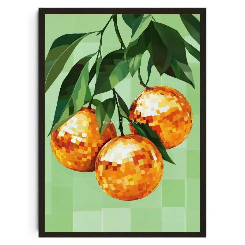 Retro Abstract Fruit Disco Ball Orange Miorrorball Creative Poster Canvas Paintings Wall Art Pictures