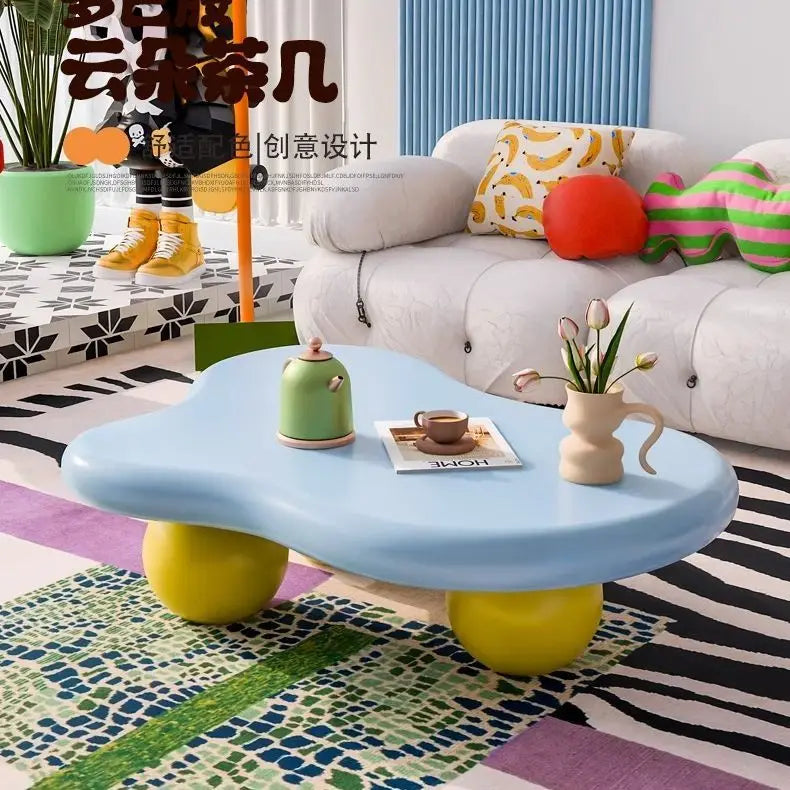 Pink Blue Dopamine Cloud Coffee Table - Modern Irregular Shape, Luxe Minimalist Side Table for Small Spaces