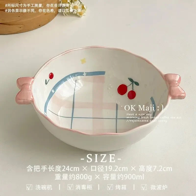 Cherry Plate High Beauty Dessert Cute Ceramic Tableware Flat Dish Set Decoration