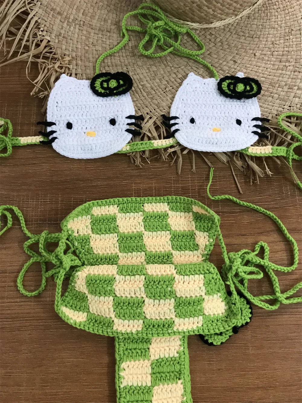 Ladies Cute Crochet Bikini Set 2 Pieces Bathing Suit Sexy Micro Bikinis Ties Swimsuit Thong Suit