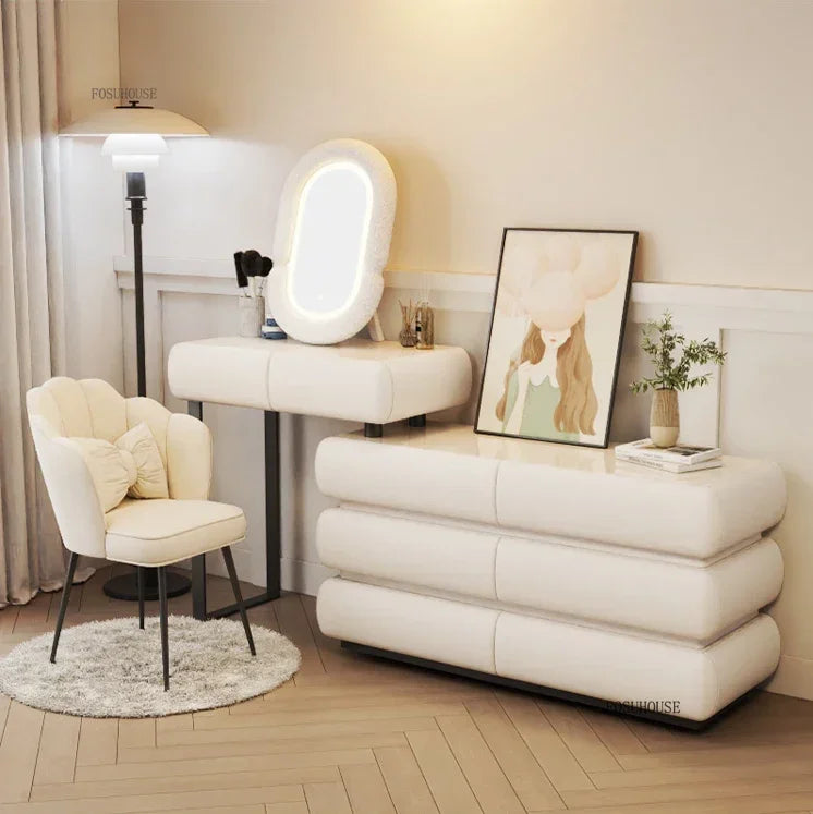Multifunction Girls Vanity Table Corner Placement Mobile Luxury Dressers Set