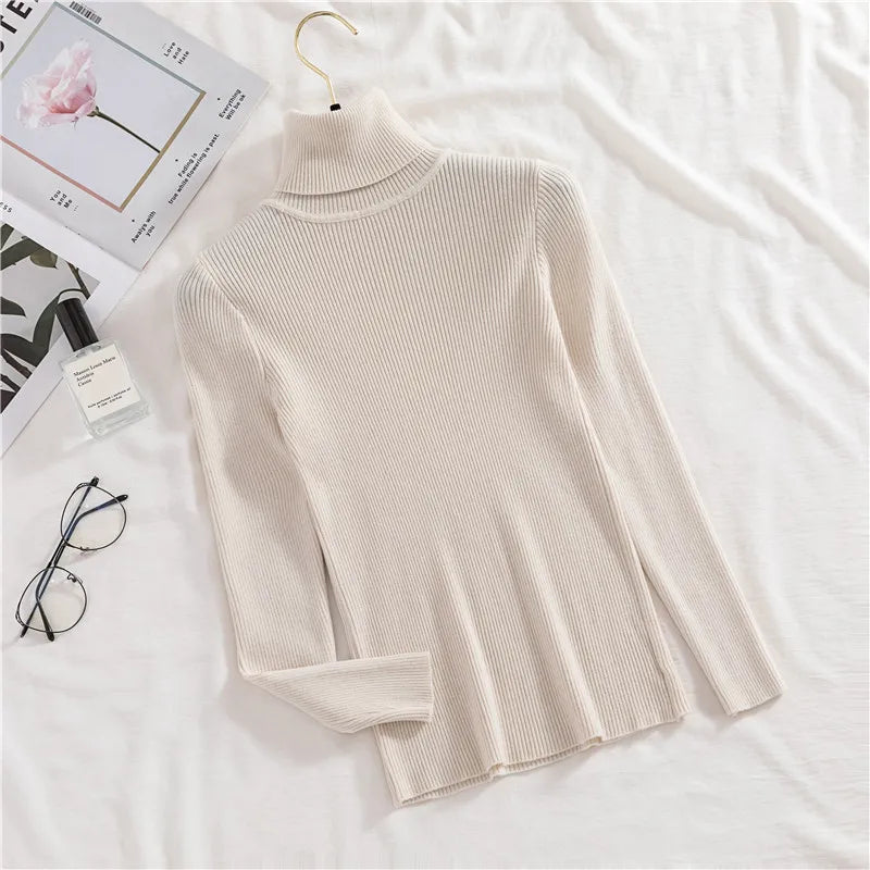 Women Fall Turtleneck Sweater Knitted Soft Pullovers Cashmere Jumpers Basic Soft Sweaters For Women Autumn Winter