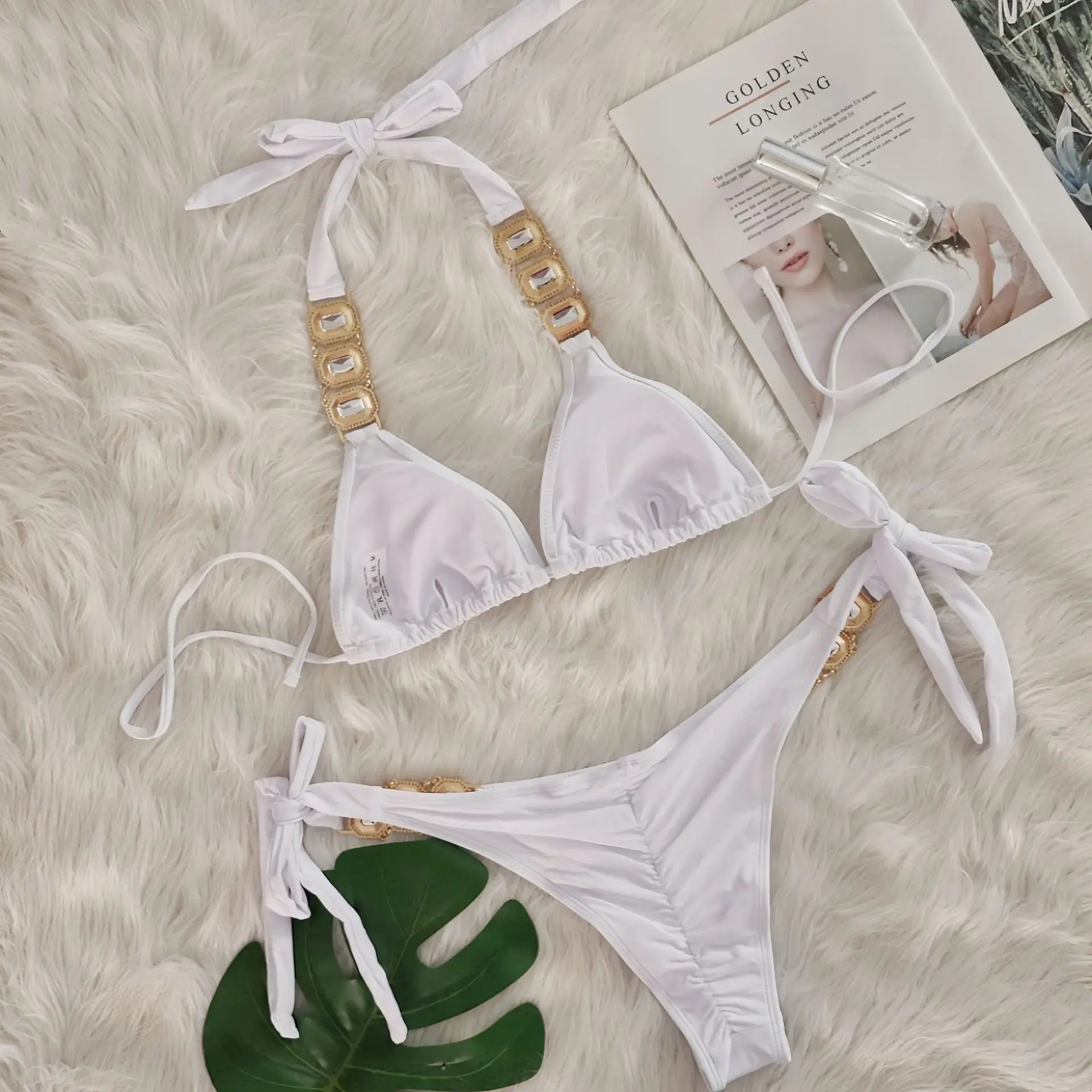 Sexy Rhinestone Bikini Set Women Luxury Pink Crystal Diamond Push Up Bandage Thong Swimsuit