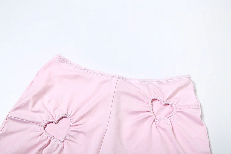 Heart Hollow 2 Piece Set Women o-Neck Sleeveless Tops+Skinny Stretch Pants