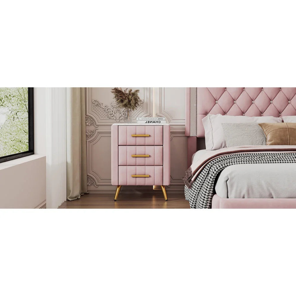 Pink 2 Pieces Bedroom Sets Queen Size Upholstered Bed Frame, Modern Corduroy Storage Ottoman