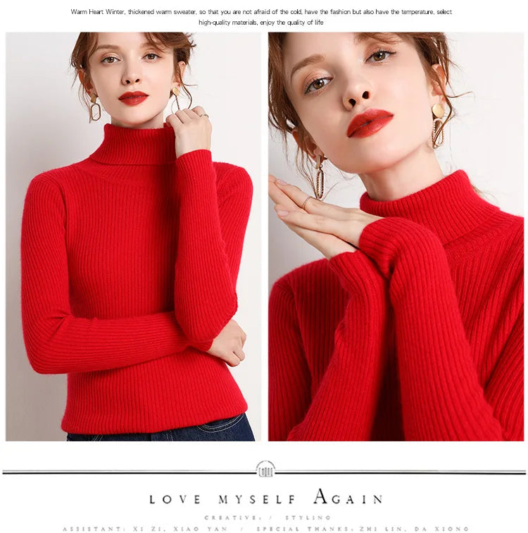 Women Fall Turtleneck Sweater Knitted Soft Pullovers Cashmere Jumpers Basic Soft Sweaters For Women Autumn Winter
