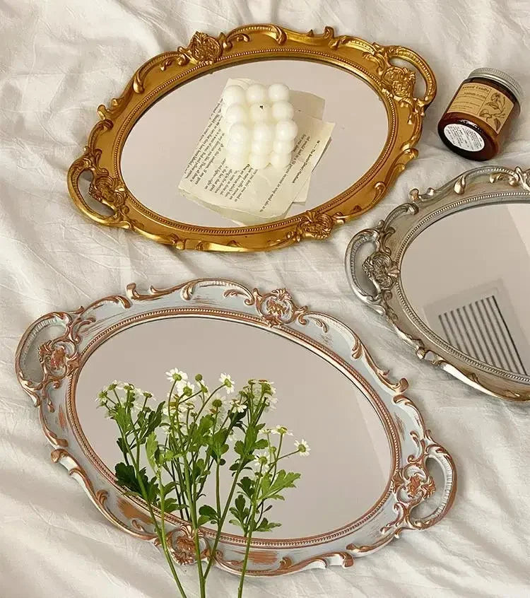 Vintage Oval Jewelry Display Tray Mirror