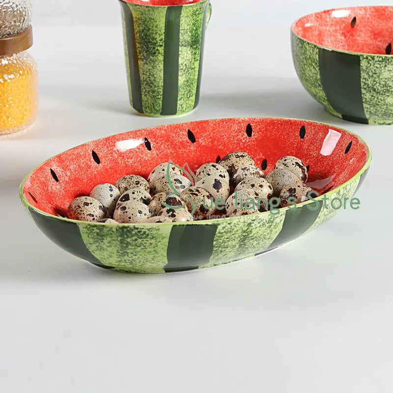 Watermelon Ceramic Cute Hand-painted Tableware Underglaze Color Fruit Shaped Bowl