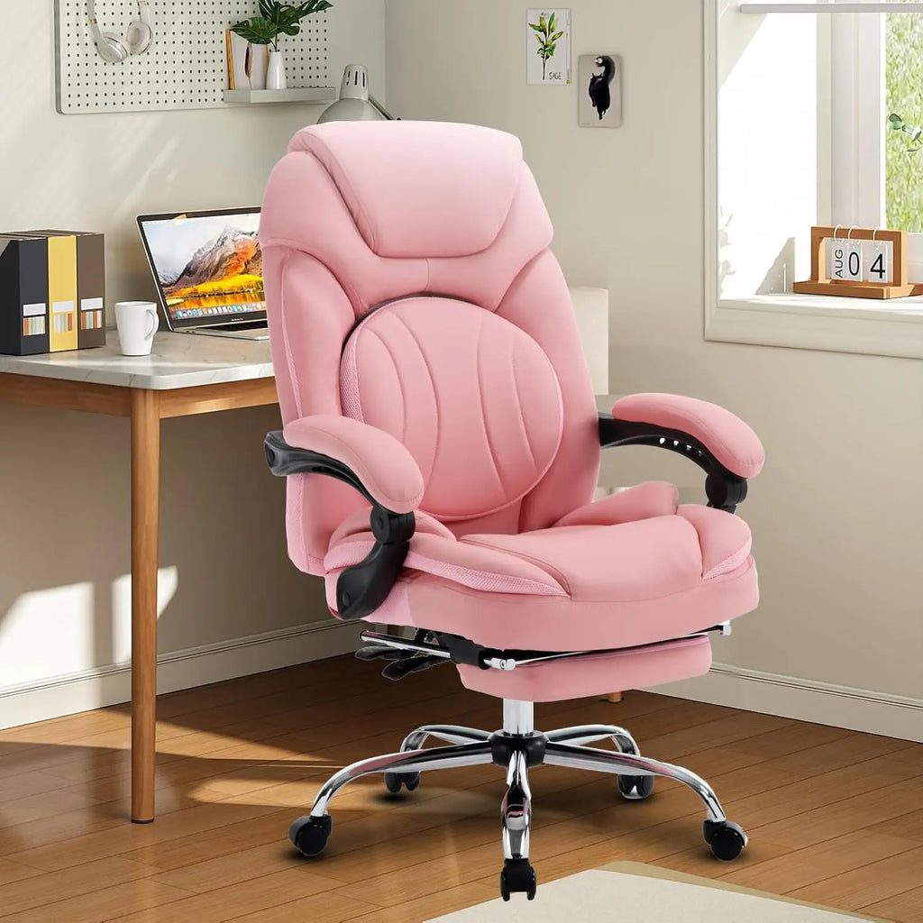Ergonomic Recliner Executive Chairs With Footrest Back Support Wide Seat Comfortable Padded Reclining Chairs Pink 350 lbs