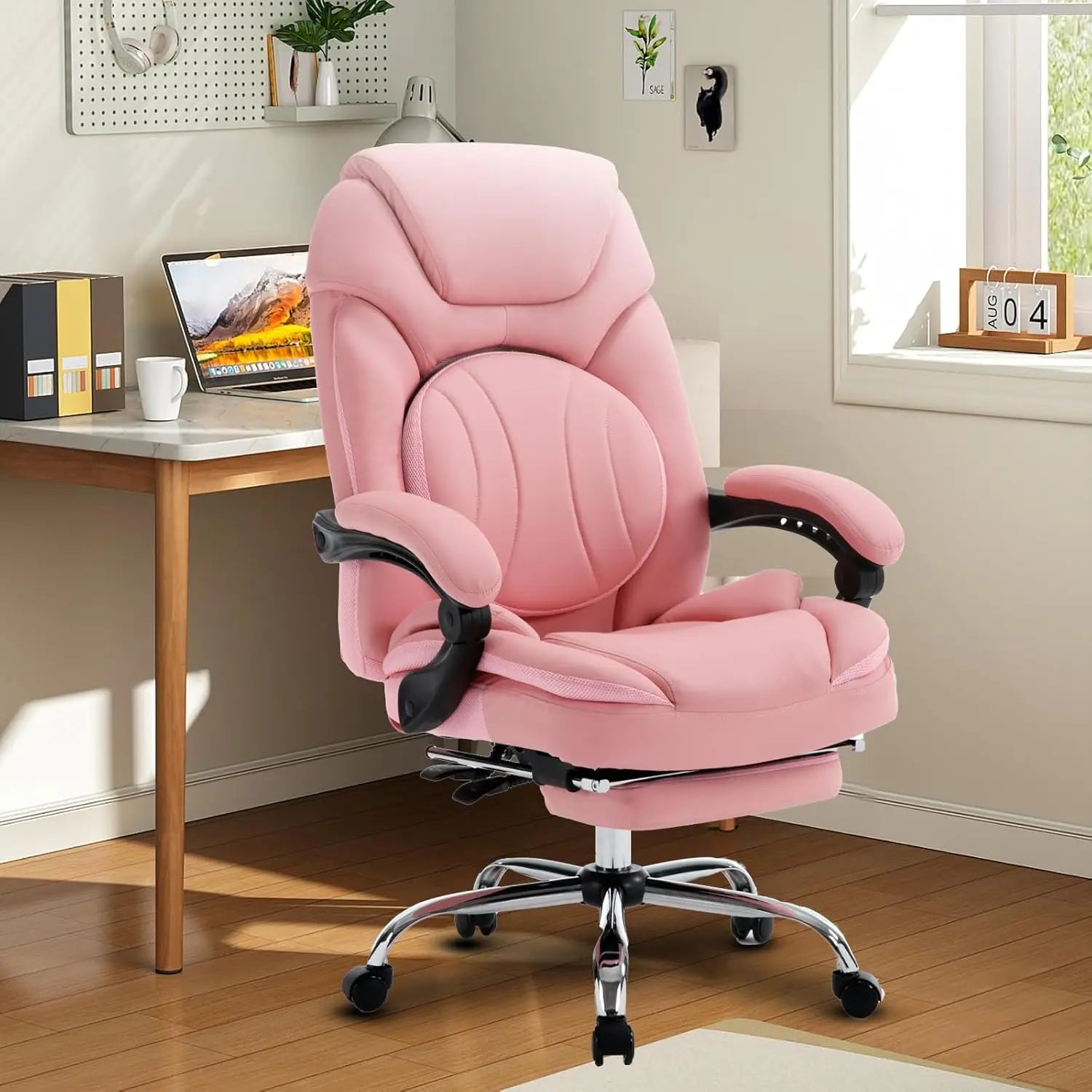 Ergonomic Recliner Executive Chairs With Footrest Back Support Wide Seat Comfortable Padded Reclining Chairs Pink 350 lbs