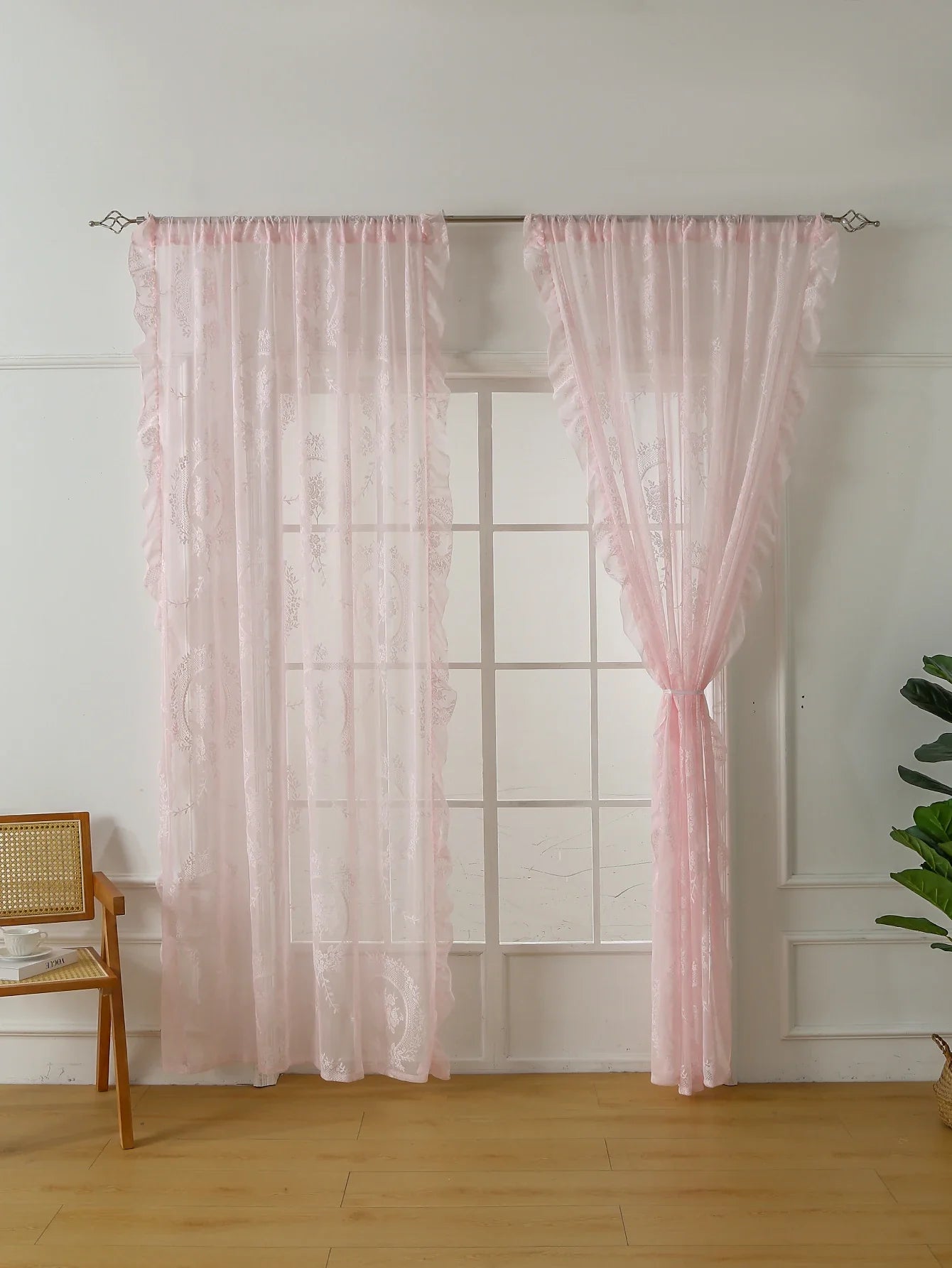 Pink Lace Round Mirror Rod Pocket Curtains for Girls Cute Atmosphere Bedroom Balcony Home Decor Curtains