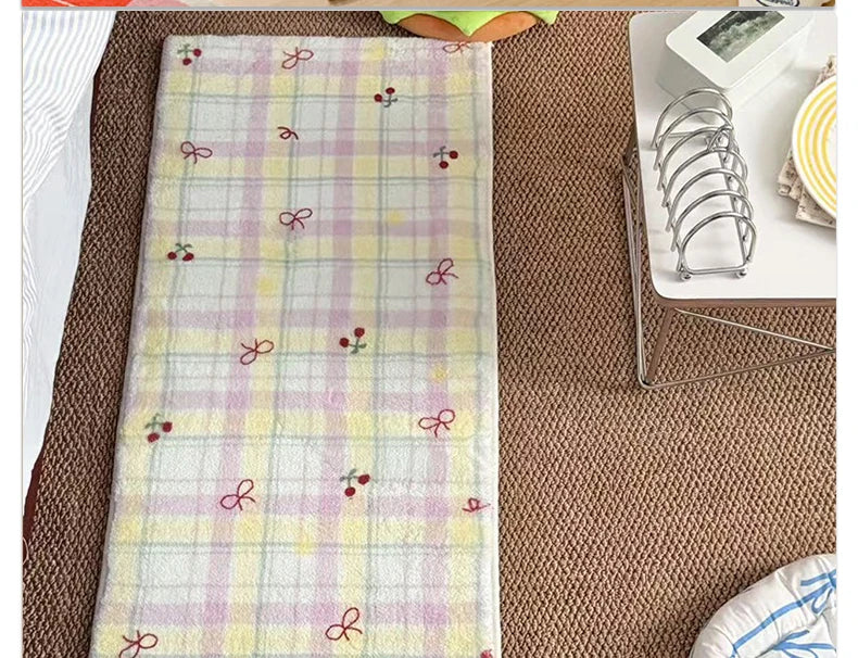 Floor Mat Runner Rugs Striped Bow Carpet Soft Fluffy Long Foot Mats Cute Sweet Home Decoration Carpets