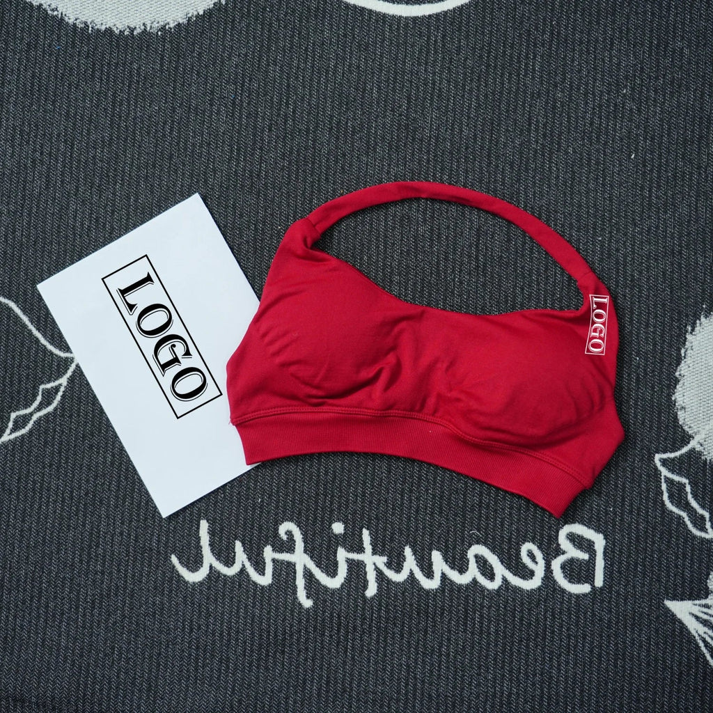 Yoga Impact Sports Bra With Logo Women Seamless Halter Bra Open Back Yoga Top Bras Medium Support Gym Crop Top Padded Sportswear