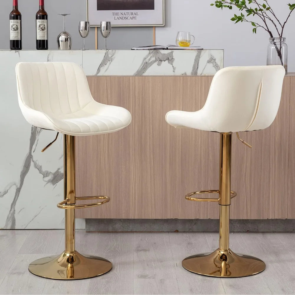 Modern Velvet Adjustable Counter Height Swivel Barstools Set of 2 with Backs For Kitchen Home Decor
