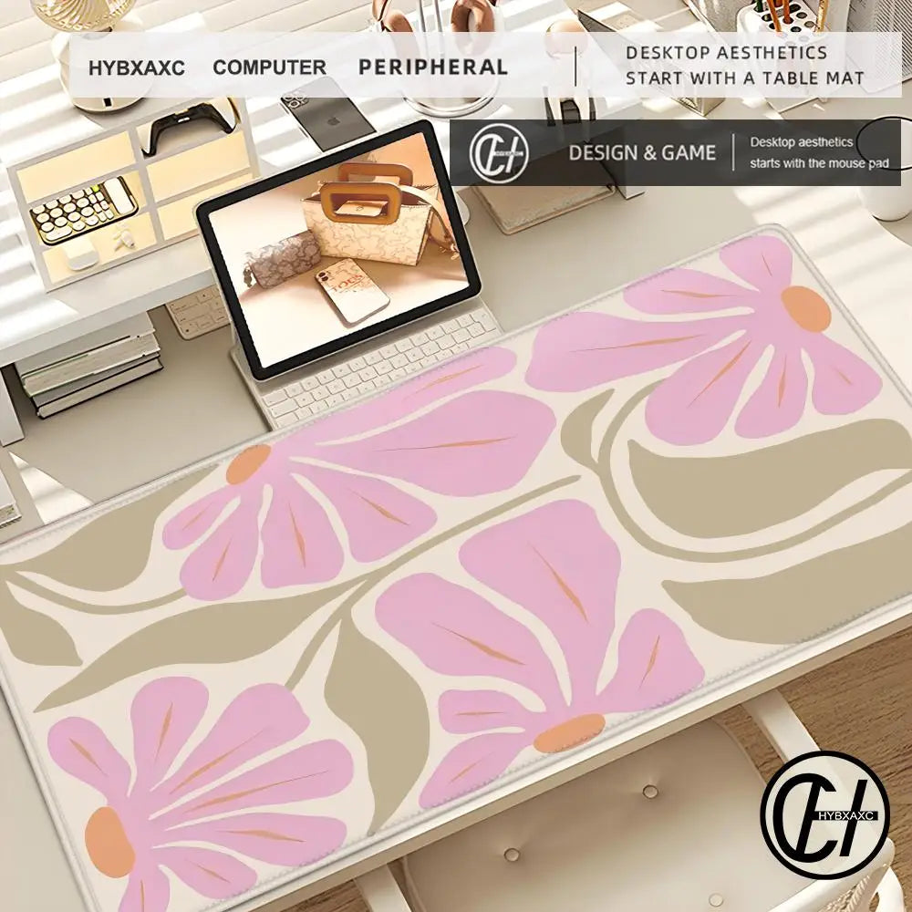 Large Computer Mouse Pad Pink Abstract Flower Office Desk Mat Game Player Desktop Accessories Keyboard Protection Pad