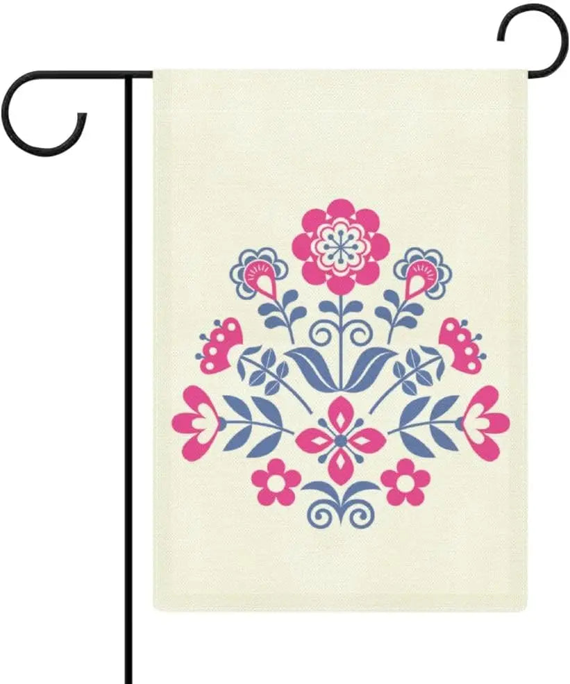 Floral Art Pink Blue Welcome Spring Summer Garden Flag 12x18 Double Sided Vertical Burlap Banner Garden