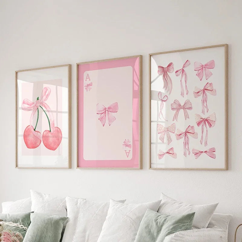 Trendy Bows Poster Wall Art Set of 3 Preppy Posters - Watercolor Prints
