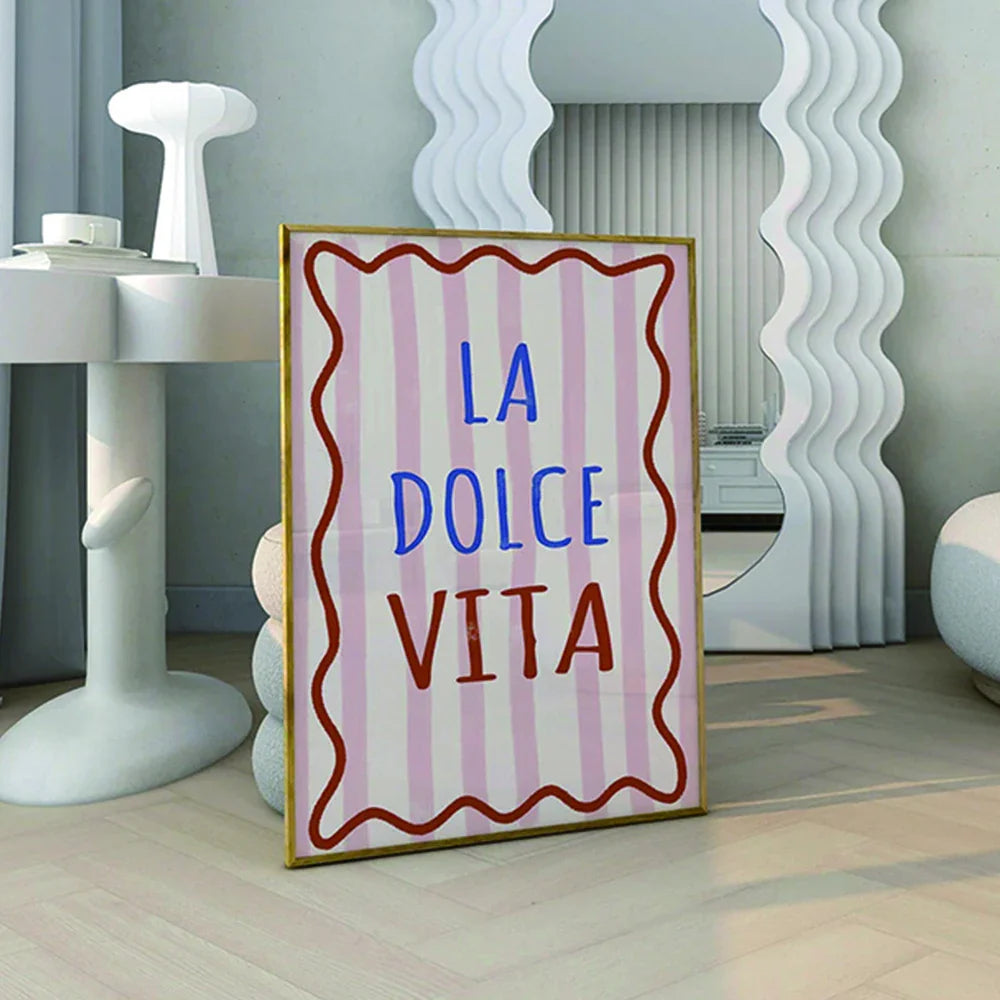 Modern Italian La Dolce Vita Quote Girly Typography Wall Art Canvas Picture Poster Painting Print For Living Room Home Decor