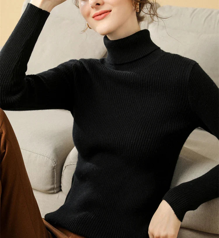 Women Fall Turtleneck Sweater Knitted Soft Pullovers Cashmere Jumpers Basic Soft Sweaters For Women Autumn Winter
