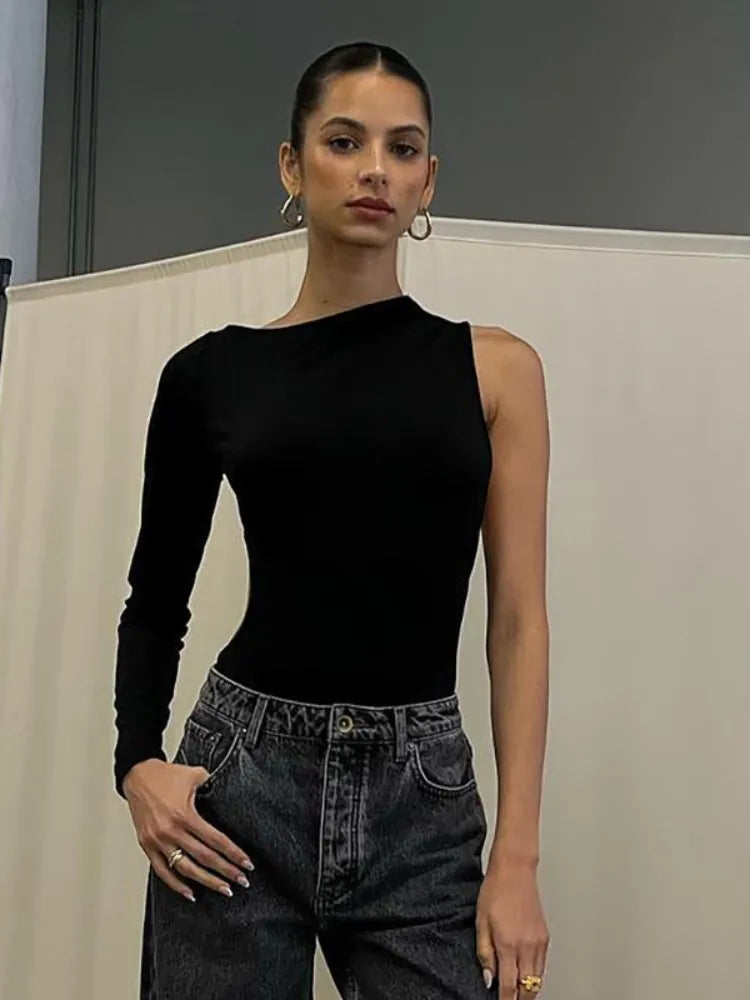 Streetwear Y2K Sexy One Shoulder Long Sleeve Backless Skinny Jumpsuit Ladies Aesthetic Bodycon Bodysuits