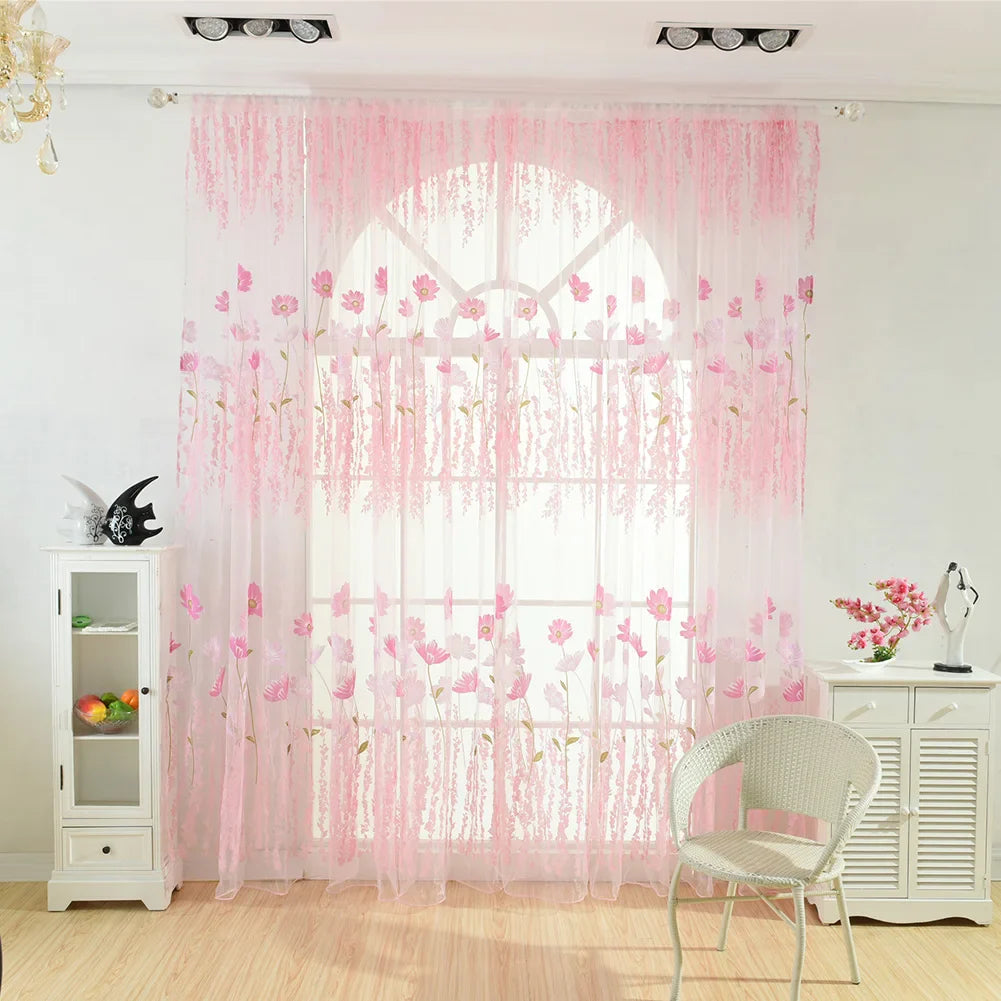 Floral Tulle Sheer Curtains for Living Room Lace Embroidered Romantic Princess