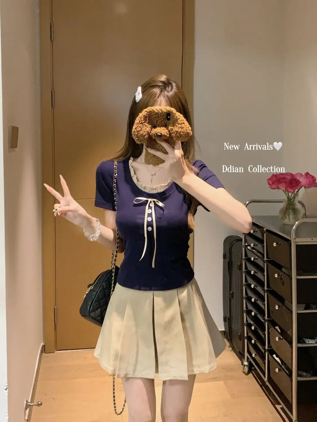 Sweet Style Fake Two-piece Bow Sweet Girl Top Short Sleeve T-shirt Slim Fit