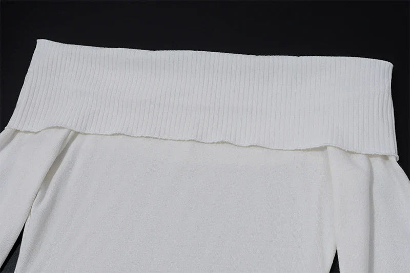 Tight Solid Elegant Off Shoulder Ribbed Crop Tops Summer Fashion Casual Skinny Long Sleeve Camisole