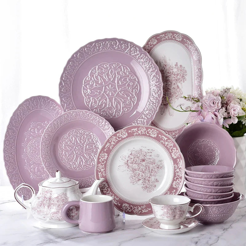 Purple Ceramic Plate Retro French Style Exquisite Dining Plates Home High End Tableware