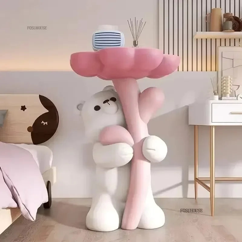 Cute Cartoon Bear Hug Flowers Landing Side Tables Living Room Bedroom Creative Table Home Decoration
