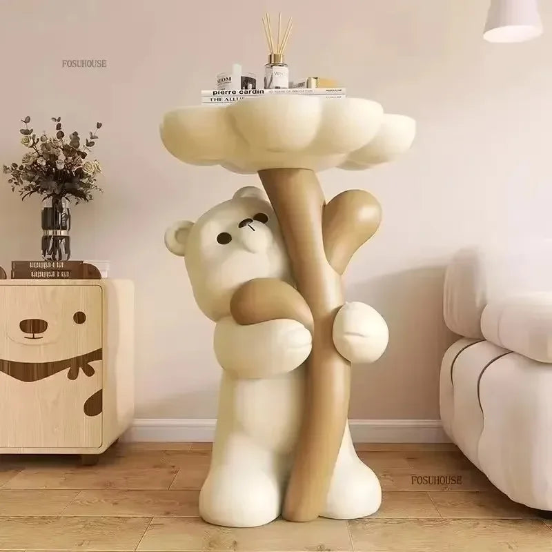 Cute Cartoon Bear Hug Flowers Landing Side Tables Living Room Bedroom Creative Table Home Decoration